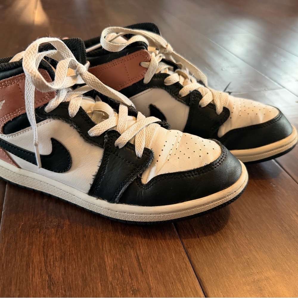 Nike Air Jordan Kids Black and White Sneakers with Pink Accents